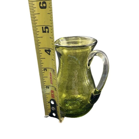 Thick Crackle Glass 4.25" Pitcher Applied Clear Handle Avocado Sage Green BLENKO - Picture 8 of 8